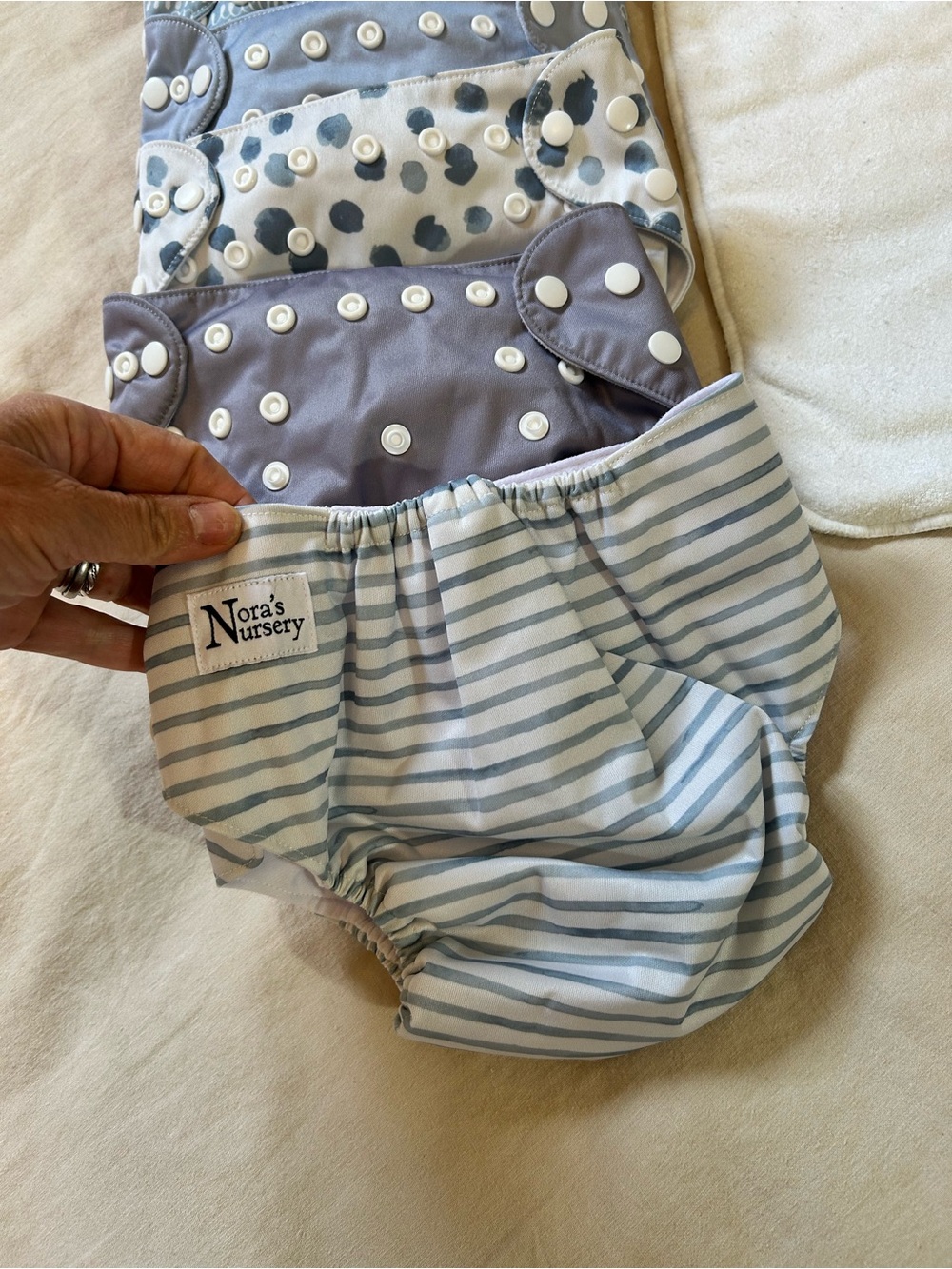 Blue & Gray Patterned Reusable Cloth Diaper Set - Picture 4 of 9